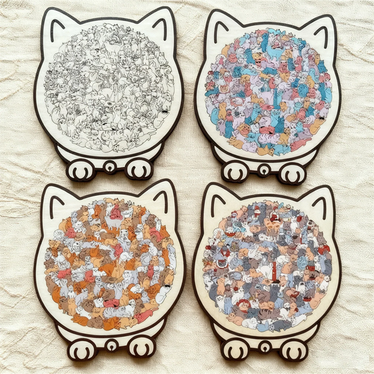 🎁Nice Christmas Gift🎅135-Piece Morandi-Colored Cat Shaped Wooden Jigsaw Puzzle