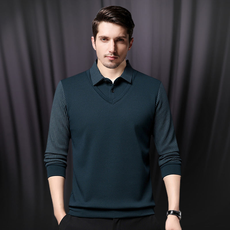 🎁 Varmt salg 49 % RABATT 🔥Stripete Lapel Falsk Todelt Skjorte