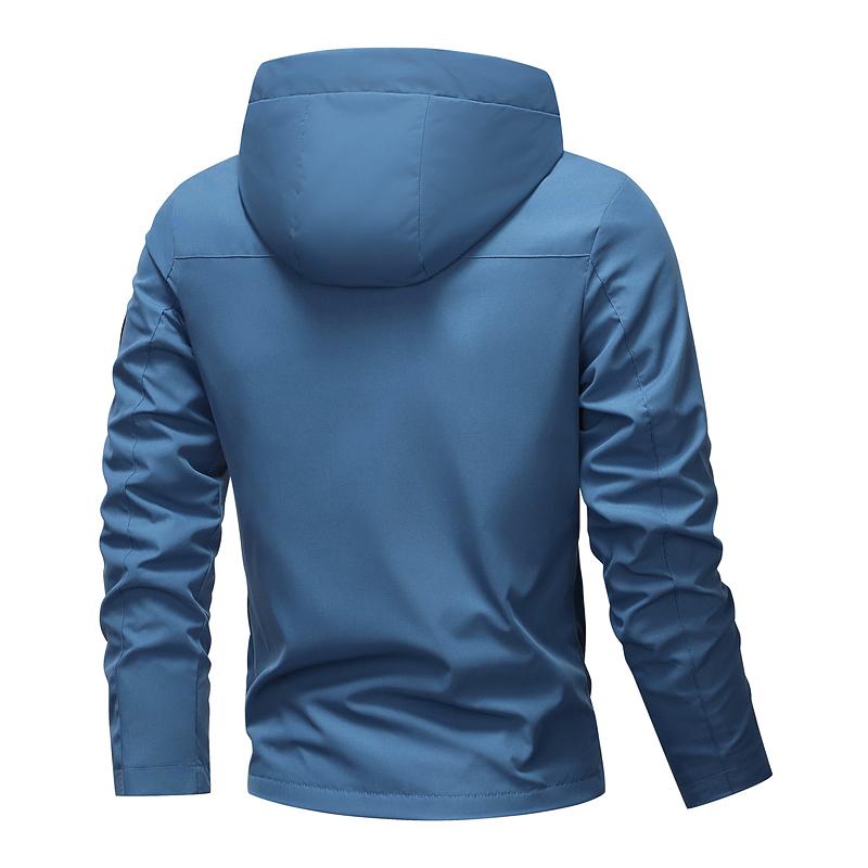 Chaqueta con capucha y cremallera con cordón impermeable a prueba de viento de color sólido para hombre