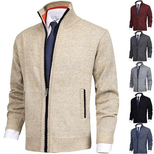 Män i enfärgad stativkrage Mode cardigan sweater stickad jacka