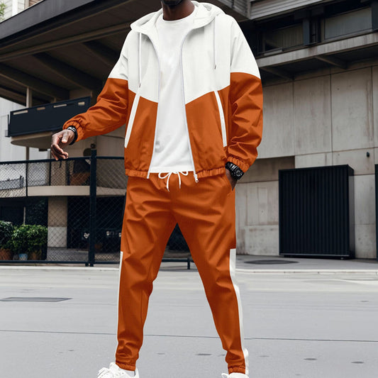 Sudadera con capucha en contraste para home & Conxunto deportivo de chándal cónico
