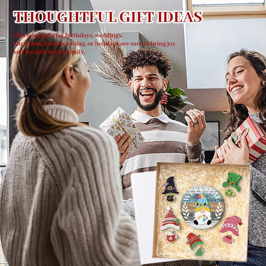 🍁Christmas Best Decorations🎄Interchangeable Wooden Gnome Welcome Sign🎈