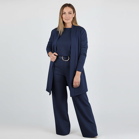 👗 Elegant Longline Cardigan 3-Piece Set – Soft Fabric, Chic Top & Pants for Office Commute & Daily Outings ✨