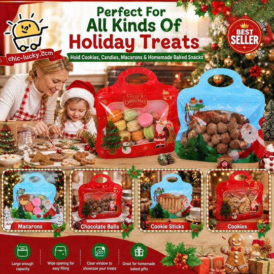 🎁30% OFF!!!-Ready for Christmas!🎅Easy Fill, Easy Seal🎄Festive Self-Seal Treat Bags – Santa & Snowman Print | Resealable, Food-Safe & Perfect for Cookies, Chocolates & Little Gifts🎅⛄