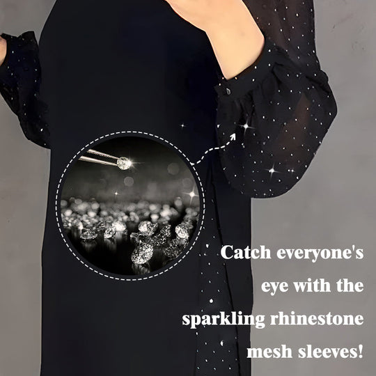 🔥Round neck dresses with plain rhinestones for women