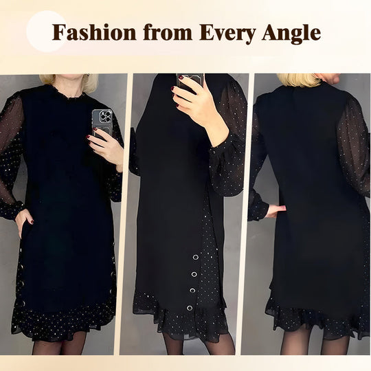 🔥Round neck dresses with plain rhinestones for women