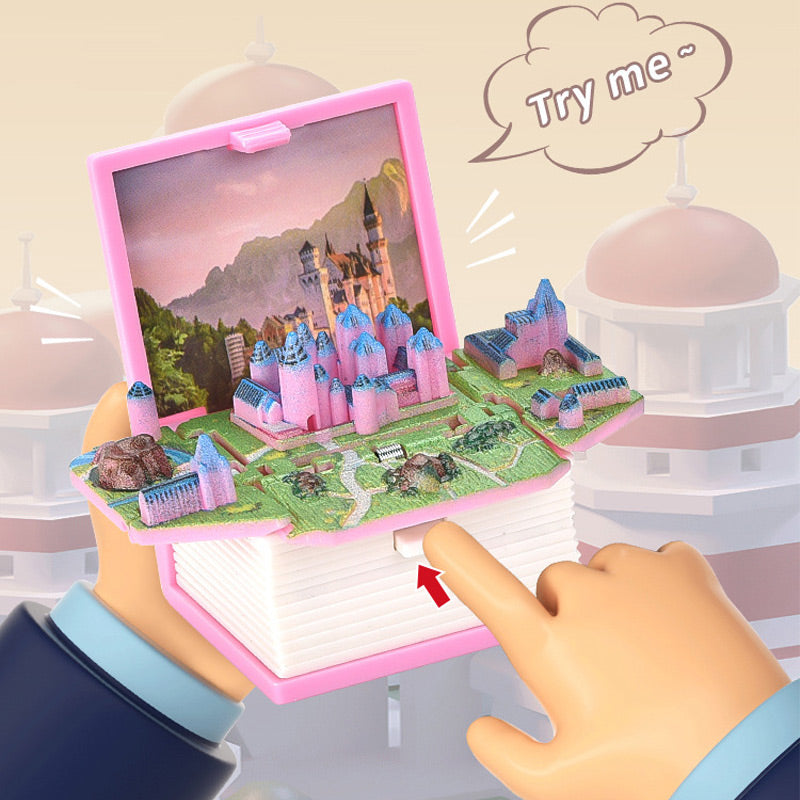 3D Foldable Dinosaur Castle Book Keychain