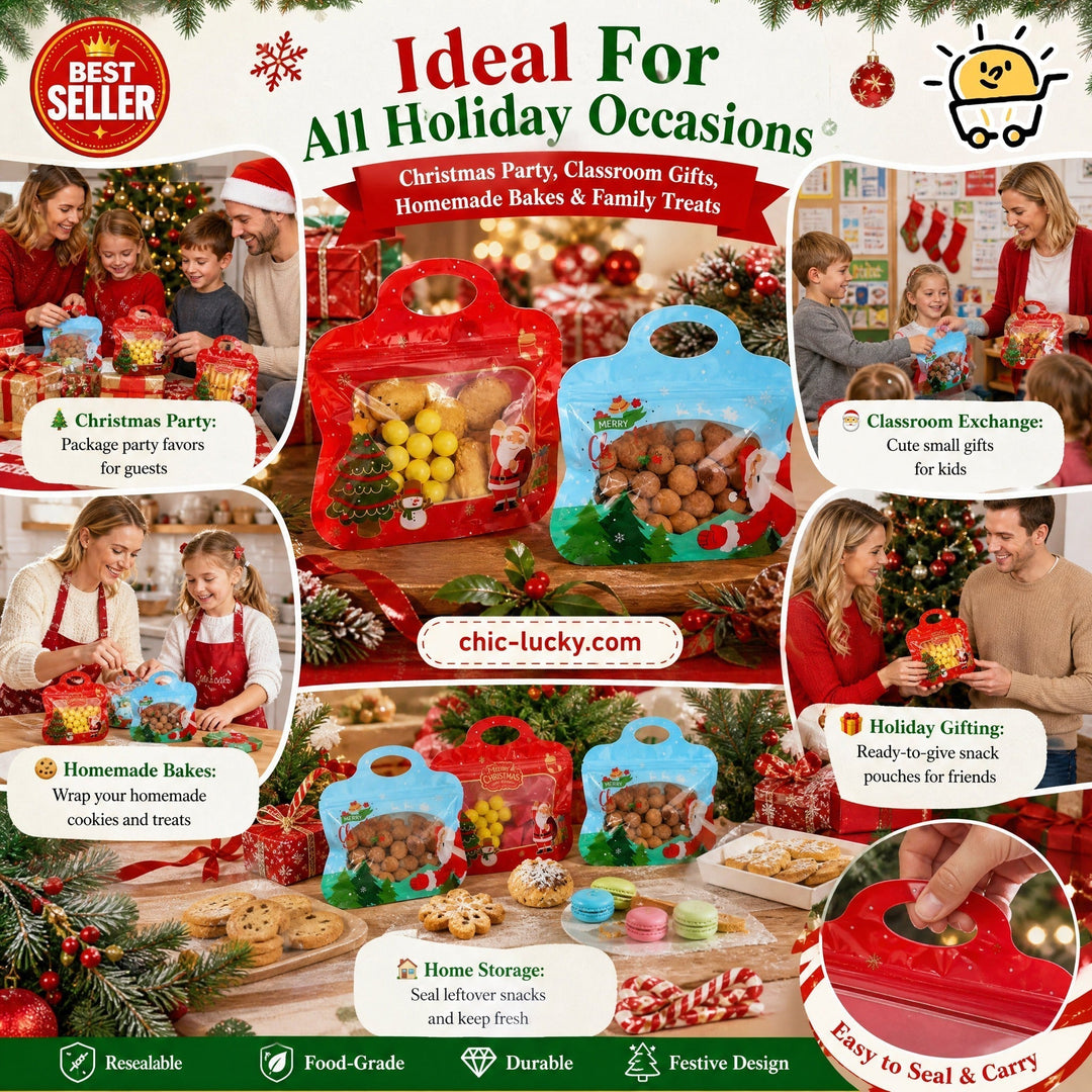 🎁30% OFF!!!-Ready for Christmas!🎅Easy Fill, Easy Seal🎄Festive Self-Seal Treat Bags – Santa & Snowman Print | Resealable, Food-Safe & Perfect for Cookies, Chocolates & Little Gifts🎅⛄