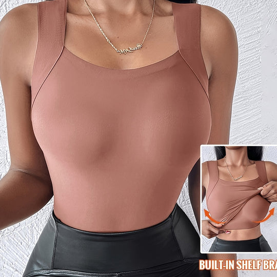 Women’s U-Neck Tank Tops with Built-In Bra