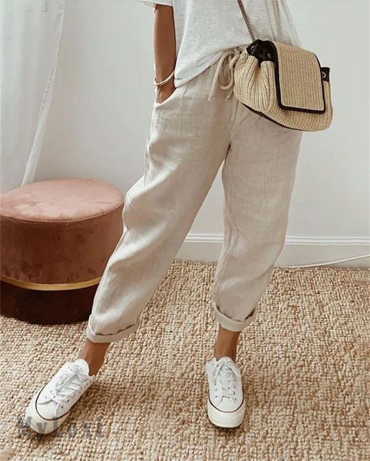 🎁 50% OFF !! 👖🌿 Casual Cotton and Linen Pants for Women – Breathable, High-Waisted & Ankle-Length Elegance ✨☀️