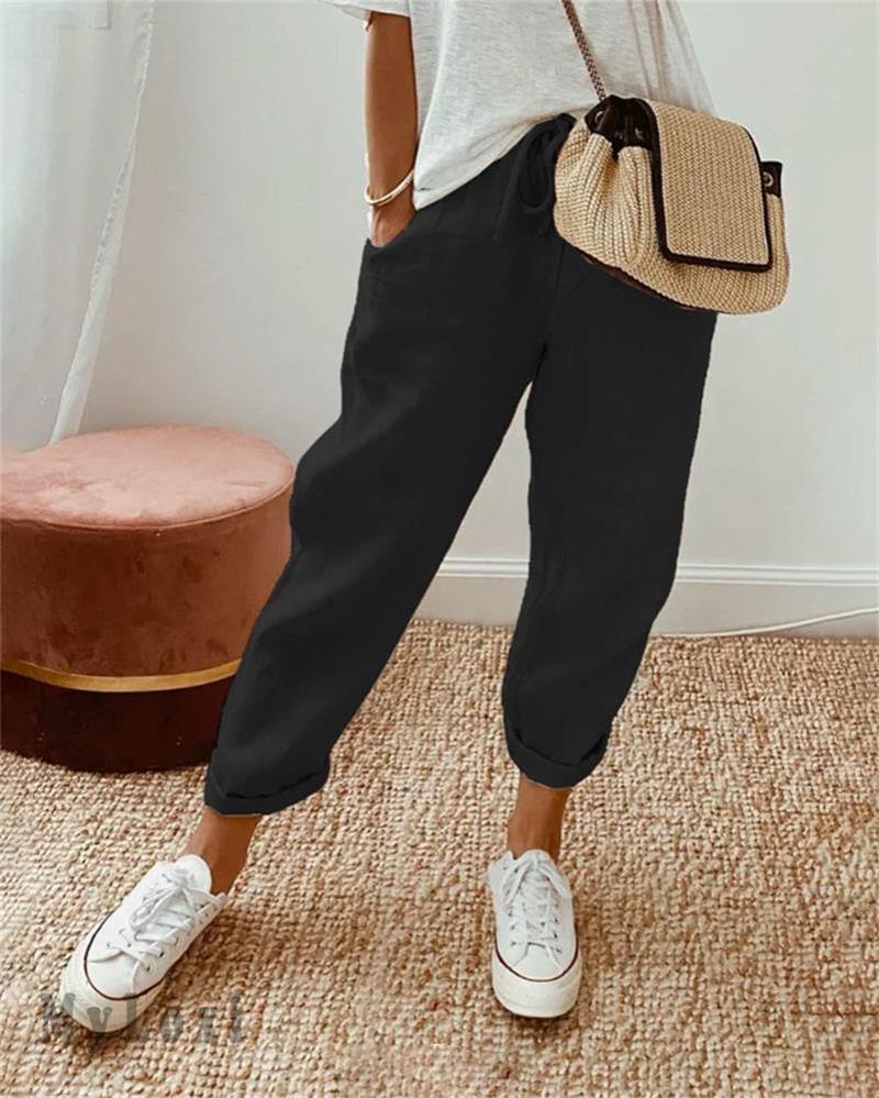 🎁 50% OFF !! 👖🌿 Casual Cotton and Linen Pants for Women – Breathable, High-Waisted & Ankle-Length Elegance ✨☀️