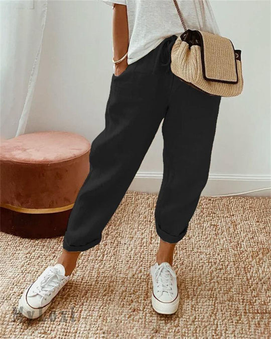 🎁 50% OFF !! 👖🌿 Casual Cotton and Linen Pants for Women – Breathable, High-Waisted & Ankle-Length Elegance ✨☀️