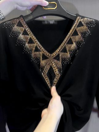 🔥Camiseta de manga longa de veludo con pedrería de inverno de calidade 2025