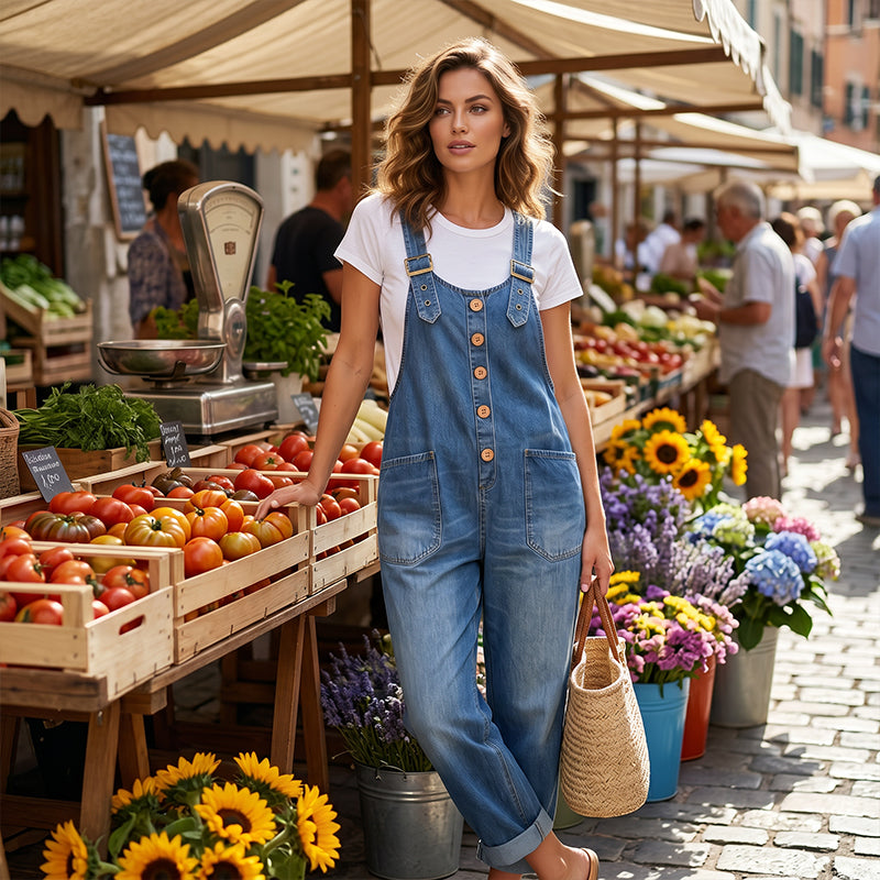 ✨ Easy Everyday Comfort | Women's Relaxed-Fit Denim Overalls with Deep Pockets