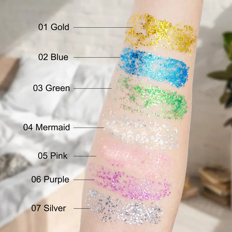 Ikzee Glitter Stick, Body Glitter Gel for Face and Hair, Shimmering Mermaid Glitter with Chameleon Effect and Large Particles, Glowing Body Glitter Cosmetic, Festival Party Makeup Accessory