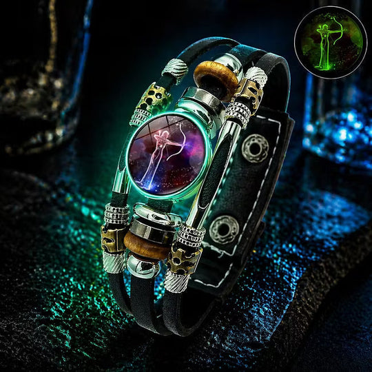 💥Last-Day Sale – 30% Off ☪️Glow-in-the-Dark Leather Zodiac Sign Bracelet For Men and Women (6.9/8.1 inches)♑️