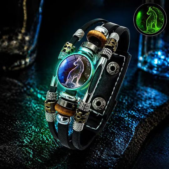 💥Last-Day Sale – 30% Off ☪️Glow-in-the-Dark Leather Zodiac Sign Bracelet For Men and Women (6.9/8.1 inches)♑️