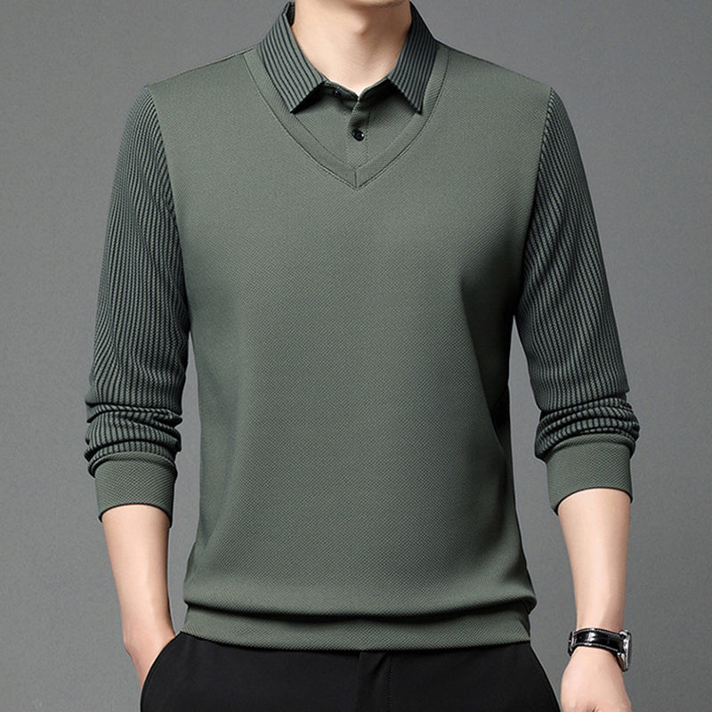 👕Men's False Two-Piece Long Sleeve Top – Smart Casual Two-Piece Look Without The Fuss