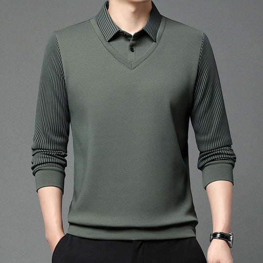 👕Men's False Two-Piece Long Sleeve Top – Smart Casual Two-Piece Look Without The Fuss