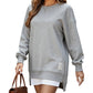 💥Winter Hot Sale 50% Off💥Long Sleeve Pullover Zipper Slit Casual Sweatshirt Dress