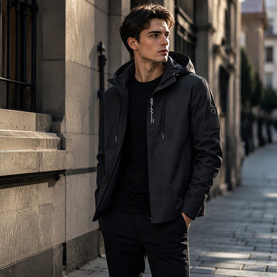 💧🌬️ Men's Hooded Jacket – waterproof & windproof with a drawstring. Ideal for the outdoors & everyday wear. ✓ Durable ✓ Breathable. Check it out now! 🔥🧥