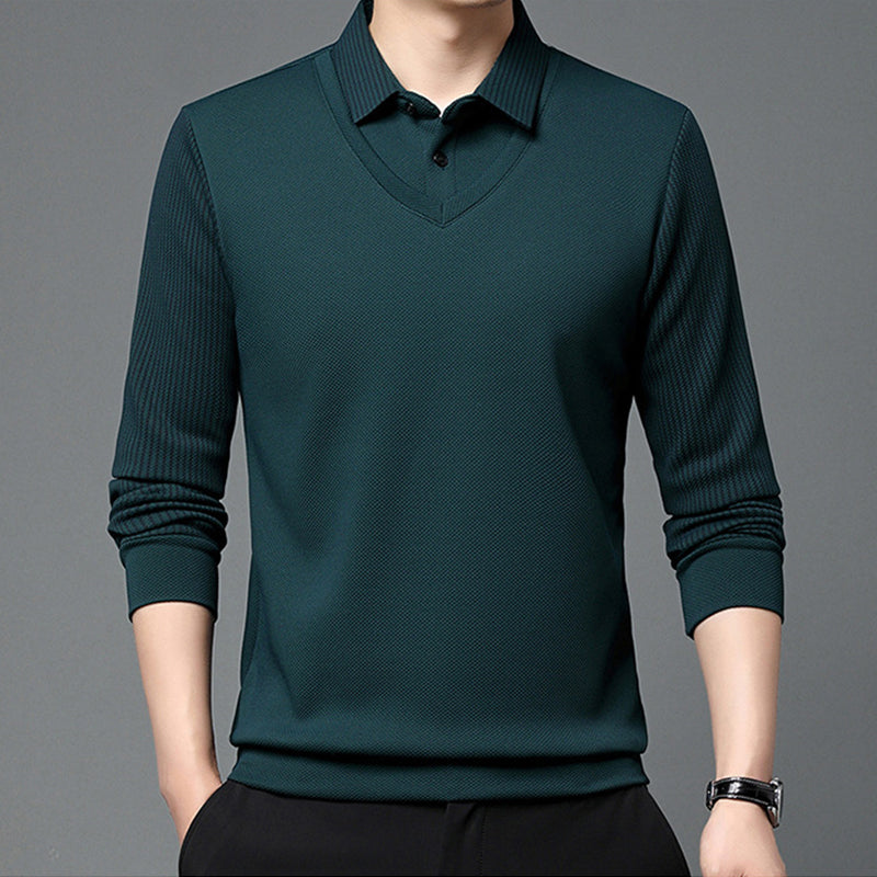 👕Men's False Two-Piece Long Sleeve Top – Smart Casual Two-Piece Look Without The Fuss