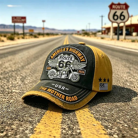 🎁Limited-Time 50% Off !! Retro US Route 66 100th Anniversary Art Printed Casual Baseball Cap - 100% Cotton