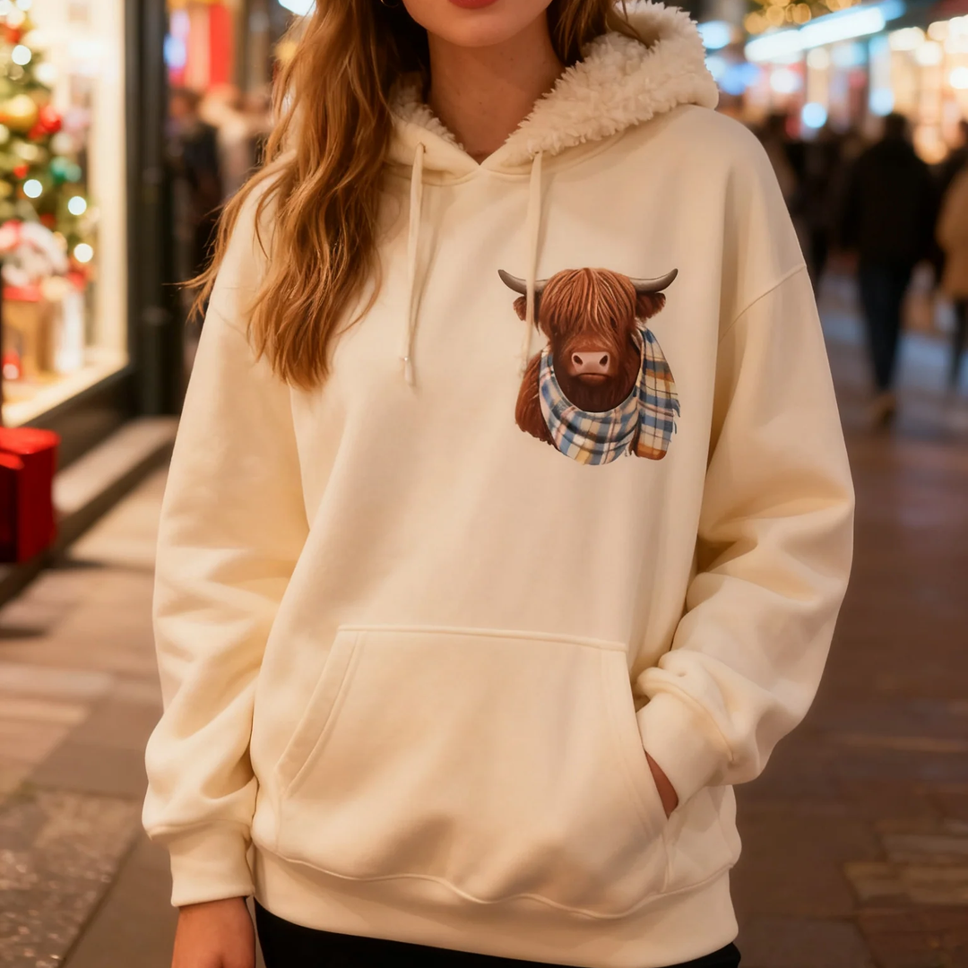 🎅CHRISTMAS SALE 50% OFF!!🎁🐄Cute Highland Cow Cozy Fleece-Lined Hooded Sweatshirt🦬