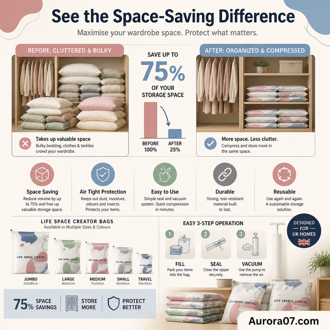 ⏳Time-Limited Special⏰No‑Pump Vacuum Storage Bags – Press & seal, no pump needed. Saves 80% space, keeps clothes dry & dust‑free. Perfect for bulky bedding & off‑season gear. 🛏️🗄️