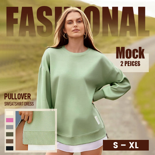 💥Winter Hot Sale 50% Off💥Long Sleeve Pullover Zipper Slit Casual Sweatshirt Dress