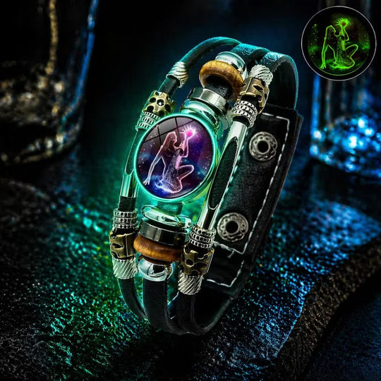 💥Last-Day Sale – 30% Off ☪️Glow-in-the-Dark Leather Zodiac Sign Bracelet For Men and Women (6.9/8.1 inches)♑️