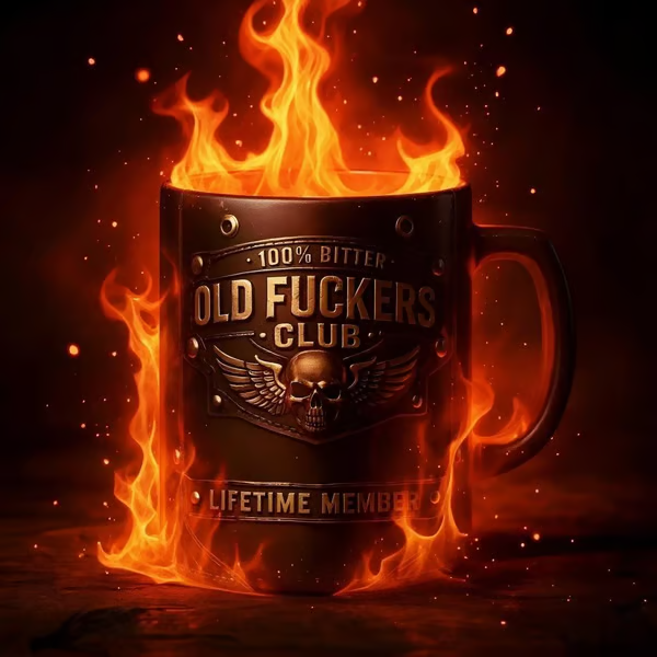 OLD FUCKERS CLUB Mug - 100% Bitter, Always Real. Lifetime Member.