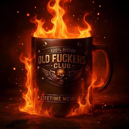 OLD FUCKERS CLUB Mug - 100% Bitter, Always Real. Lifetime Member.