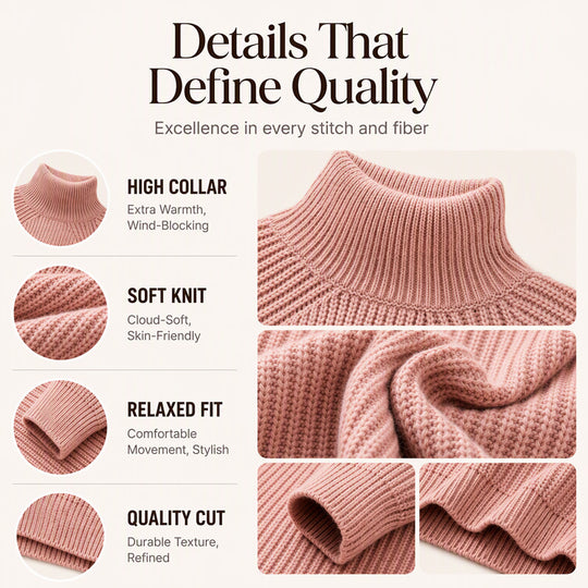 🧶 Cozy High Neck, Flattering Relaxed Drape | Women's Knit Sweater Dress