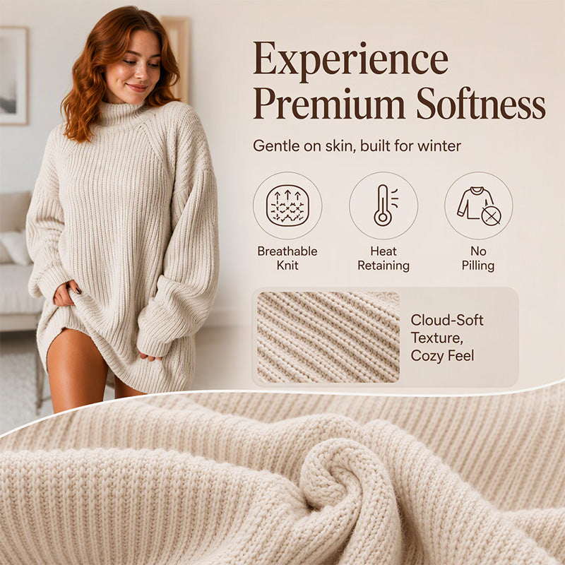 🧶 Cozy High Neck, Flattering Relaxed Drape | Women's Knit Sweater Dress