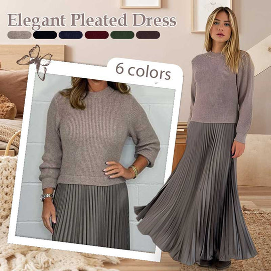 🔥Women's Solid Color Long Sleeve Jumper & Pleated Bottom Dress