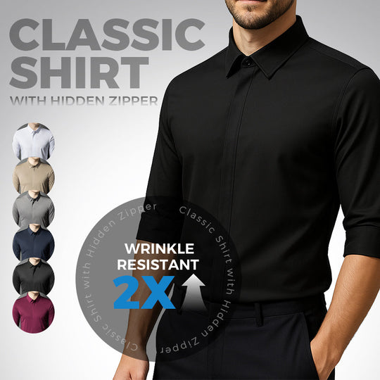 ✨👔2025 New Men's Classic Shirt with Hidden Zipper/ Easy to Put On and Take Off