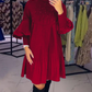 💕 Women's Plus Size Lantern Sleeve Stand Collar Dress