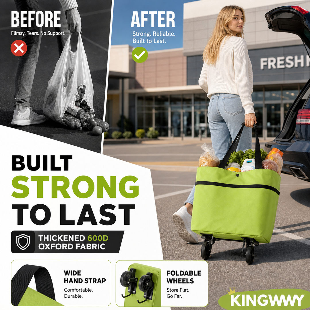 🛒 60% OFF NOW! 🧺 2-in-1 Foldable Shopping Cart – Sturdy frame, compact fold & large capacity – Perfect for grocery runs & weekend markets 📦