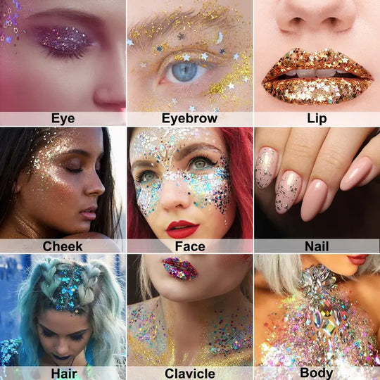 Ikzee Glitter Stick, Body Glitter Gel for Face and Hair, Shimmering Mermaid Glitter with Chameleon Effect and Large Particles, Glowing Body Glitter Cosmetic, Festival Party Makeup Accessory