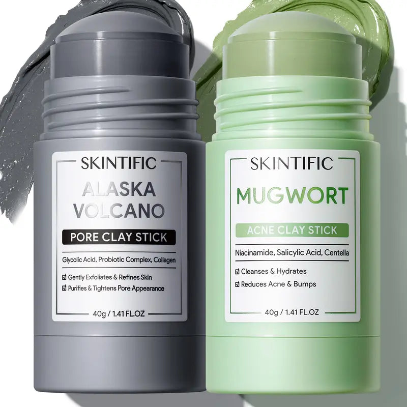 Dual Clay Mask Stick Set — Mugwort Clarifying / Volcanic Mud Detoxifying / Brightening & Even-Toning
