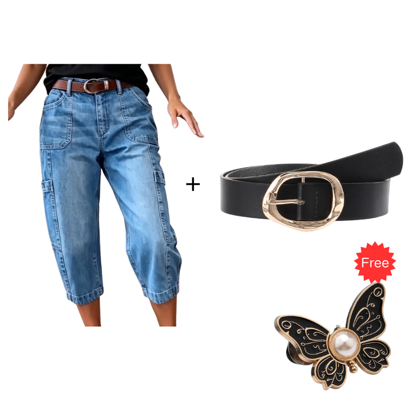 👖 LIMITED-TIME 50% OFF! &FERR SHIPPING✈️✨ Women's Casual Stretchy Cropped Denim Pants – Barrel Fit, Mid-Waist, Multi-Pockets 🌿