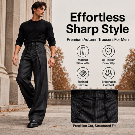 💼 Tailored Waist, Effortless Drape | Men's Double-Breasted High-Waist Pants