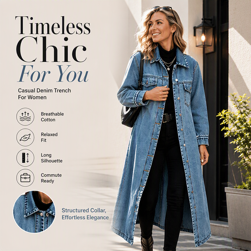 ⏳Time-Limited Special & Free Shipping⏰Women’s Casual Longline Button-Up Denim Coat