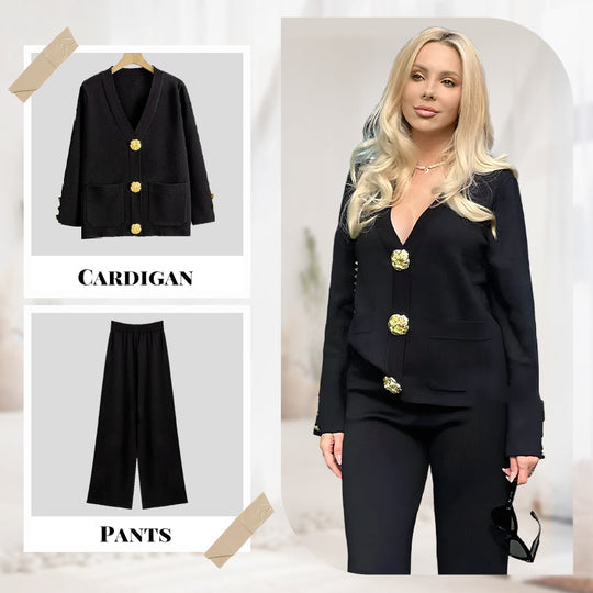 Gold Button Soft Knit Trouser Co-Ord