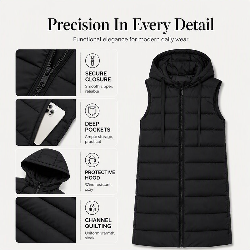 Women’s Zip-Up Long Puffer Vest