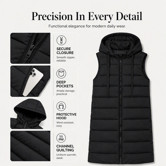 Women’s Zip-Up Long Puffer Vest