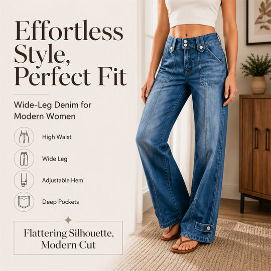 👖 Retro Denim Style | Women's High-Waisted Double-Button Wide-Leg Jeans