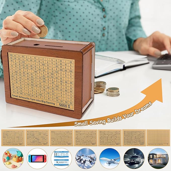 🎁 Hot Sale 50% OFF 🔥Retro Style Wooden Money Box with Counter Piggy Bank Handmade Saving Money Goal Piggy Bank