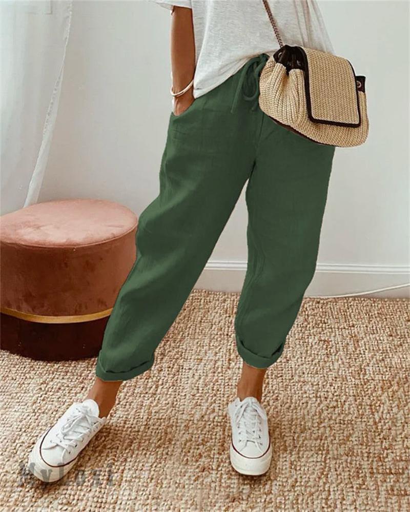 🎁 50% OFF !! 👖🌿 Casual Cotton and Linen Pants for Women – Breathable, High-Waisted & Ankle-Length Elegance ✨☀️